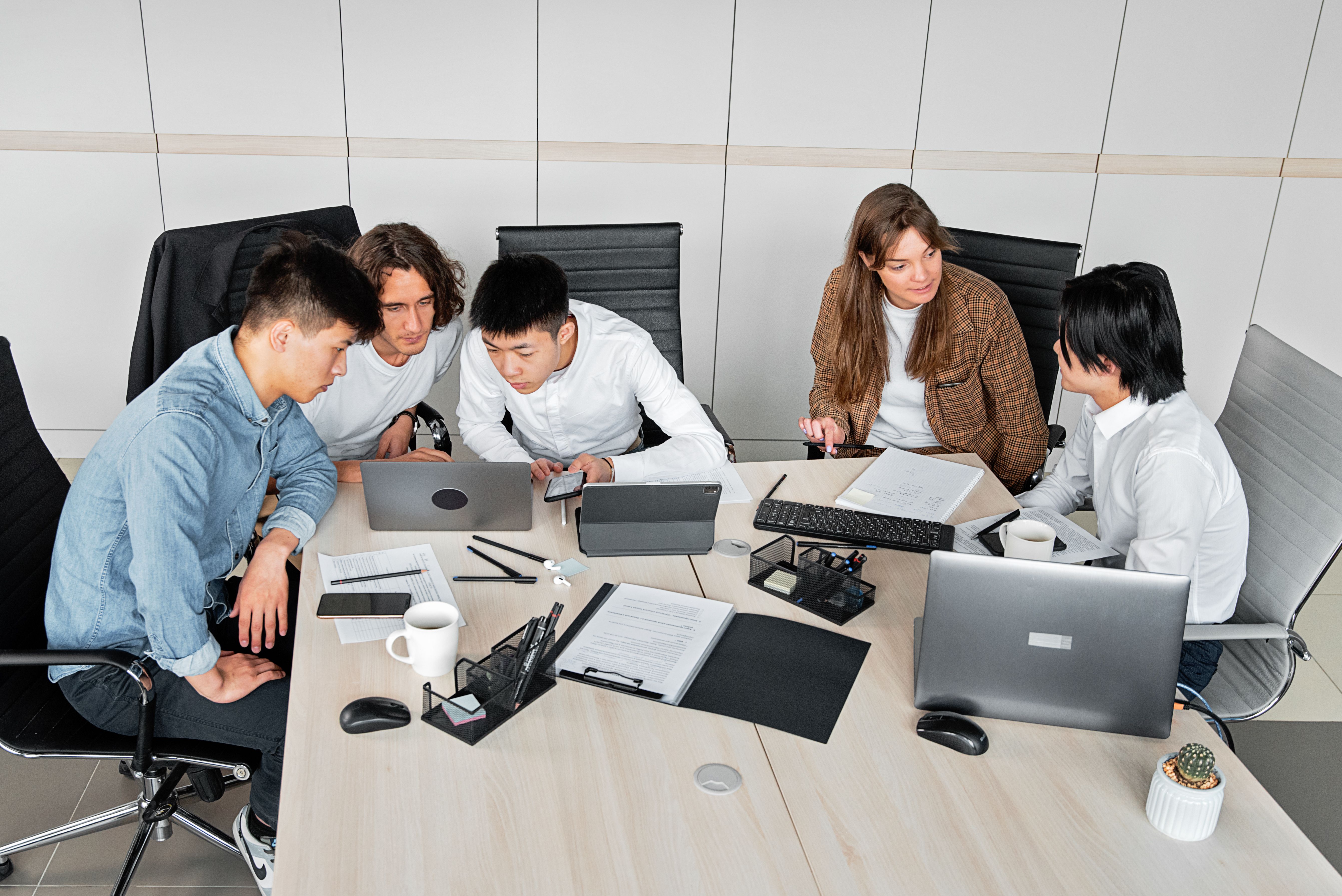 Team collaborating in a modern office